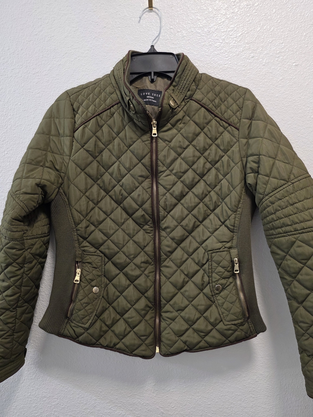 Love Tree Olive Green Quilted Bomber Jacket